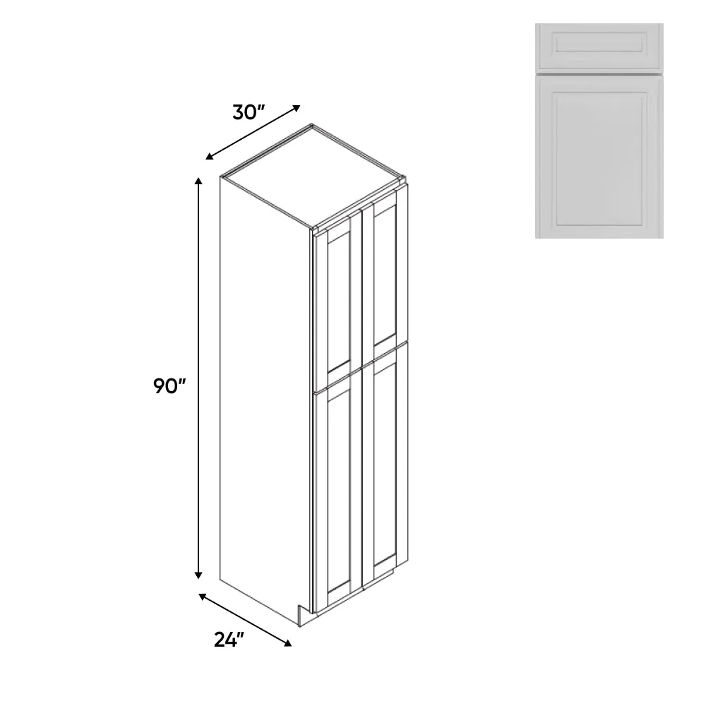 RTA - Elegant Shaker White - Tall Pantry Cabinets with 4 Door 5 Shelf Space - 30"W x 90"H x 24"D