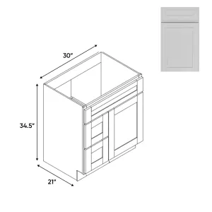 RTA - Elegant Shaker White - Vanity Cabinets with 1 Door 2 Drawer Left - 30"W x 34.5"H x 21"D