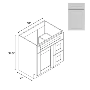 RTA - Elegant Shaker White - Vanity Cabinets with 1 Door 2 Drawer Right - 30"W x 34.5"H x 21"D