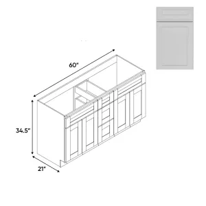 RTA - Elegant Shaker White - Vanity Cabinets with 3 Drawer Center - 4 Drawer Side - 60"W x 34.5"H x 21"D