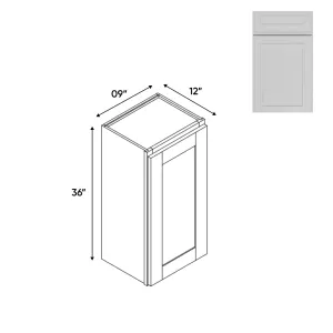 RTA - Elegant Shaker White - Wall High Cabinets with 1 Door 2 Shelf - 09"W x 36"H x 12"D