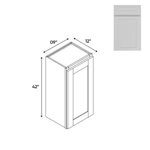 RTA - Elegant Shaker White - Wall High Cabinets with 1 Door 2 Shelf - 09"W x 42"H x 12"D