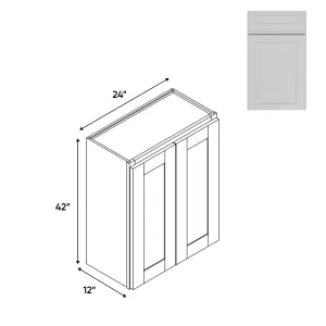 RTA - Elegant Shaker White - Wall High Cabinets with 2 Door 3 Shelf - 24"W x 42"H x 12"D