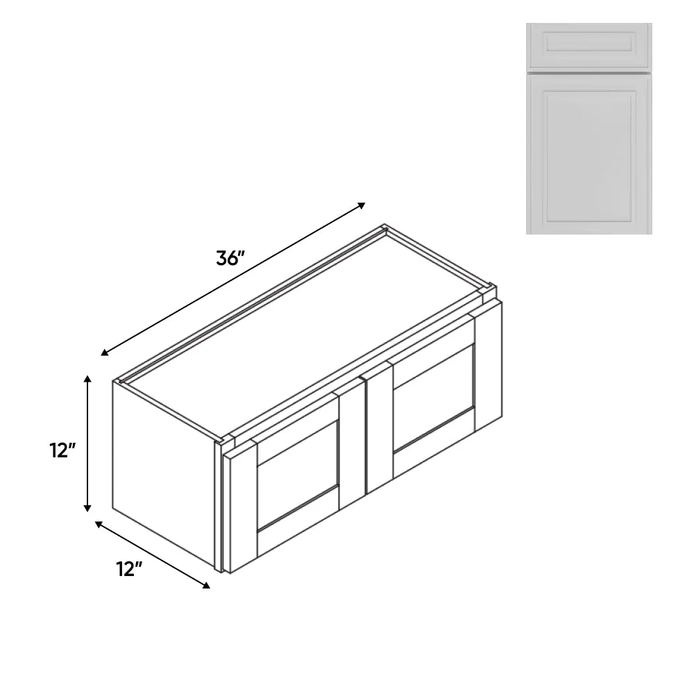 RTA - Elegant Shaker White - Wall High Cabinets with 2 Door - 36"W x 12"H x 12"D