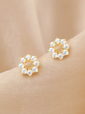 Rubans 925 Silver 18K Gold Plated 925 Silver Fine Zirconia Studded Stud Earring