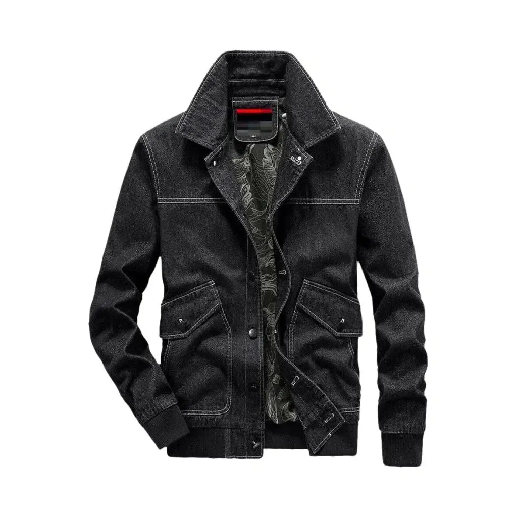 Rubber hem & sleeves denim jacket
 for men