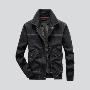 Rubber hem & sleeves denim jacket
 for men