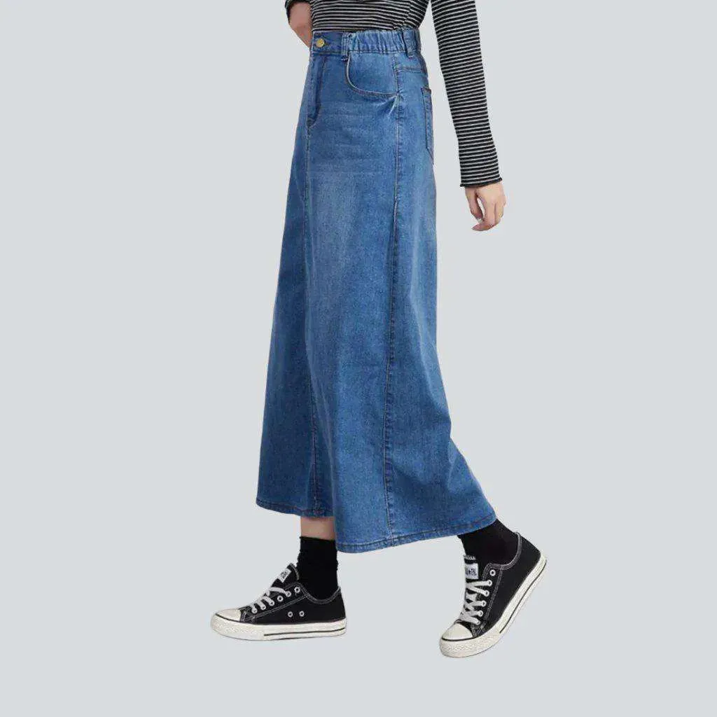 Rubber waistband casual denim skirt