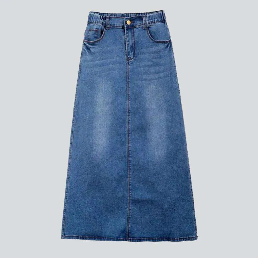 Rubber waistband casual denim skirt