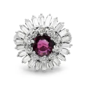 Ruby And Diamond 2 Row Cluster Cocktail Ring