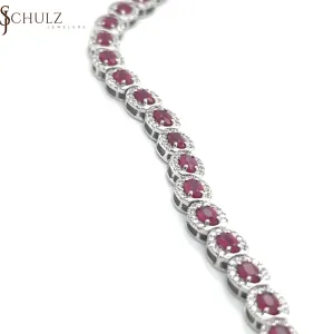 Ruby and Diamond White Gold Tennis Bracelet | 14K | Gift for Her