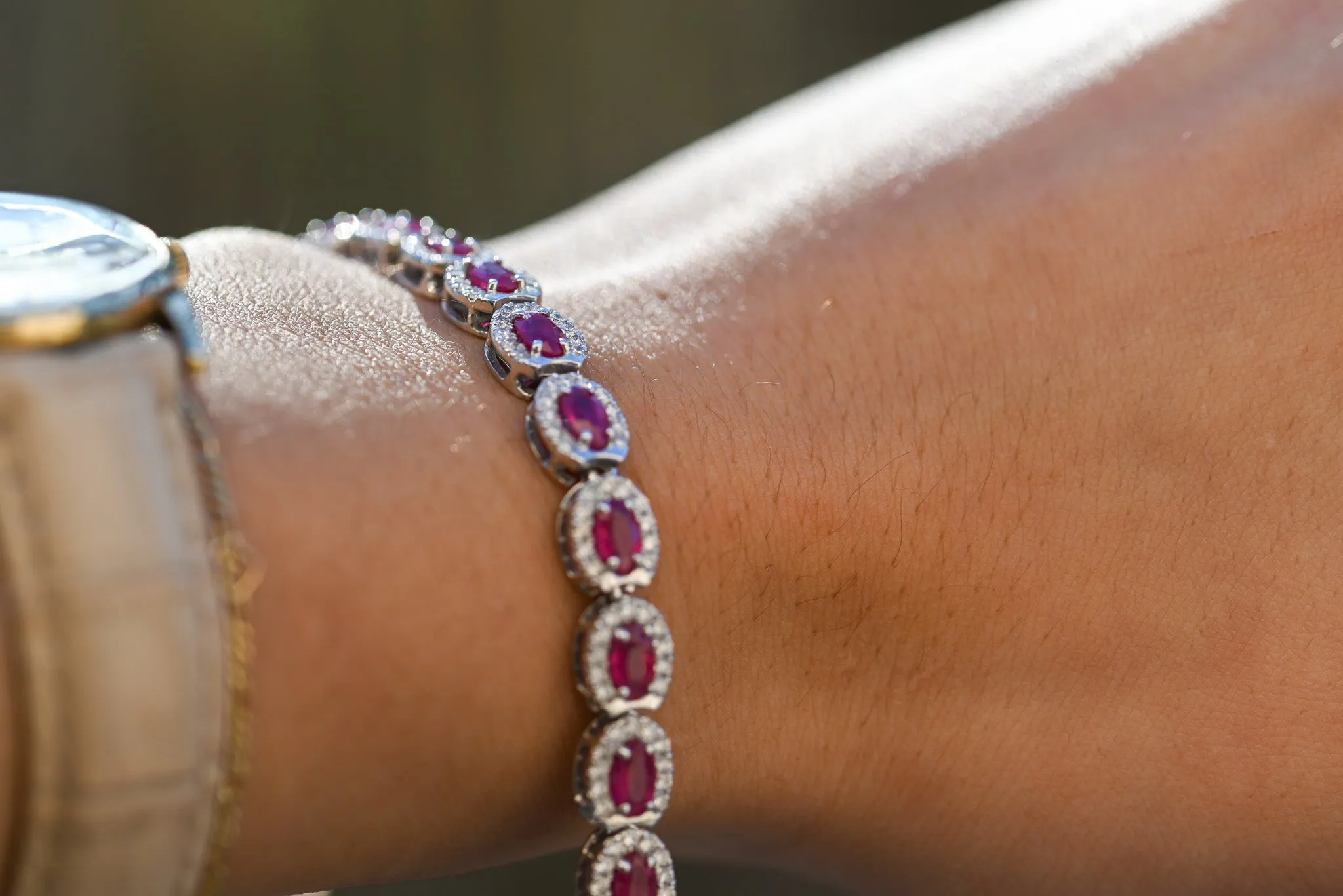 Ruby and Diamond White Gold Tennis Bracelet | 14K | Gift for Her