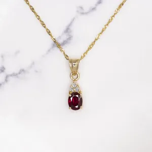 RUBY DIAMOND PENDANT NECKLACE 18k YELLOW GOLD OVAL SHAPE NATURAL RICH RED GIFT