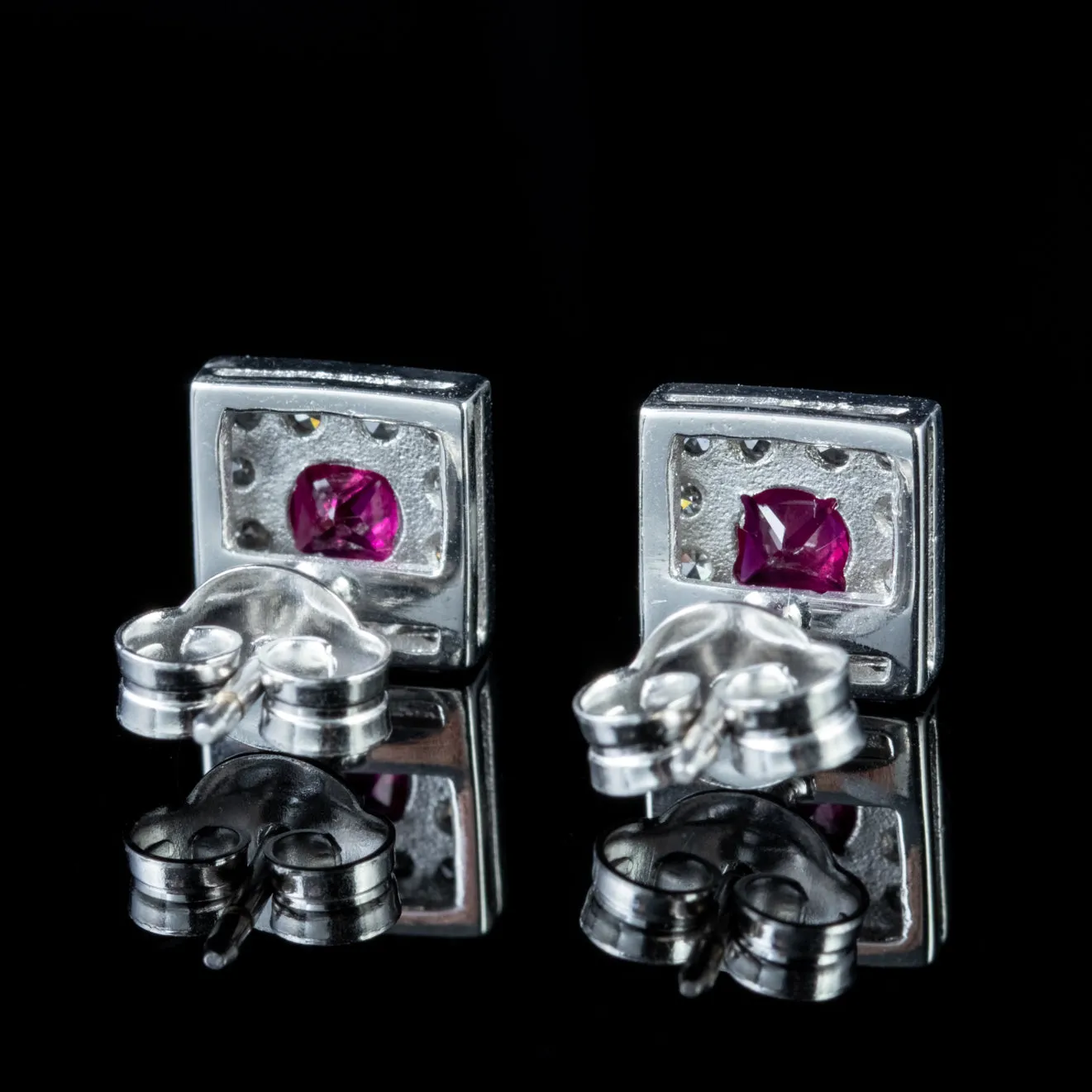 Ruby Diamond Square Stud Earrings 18Ct White Gold