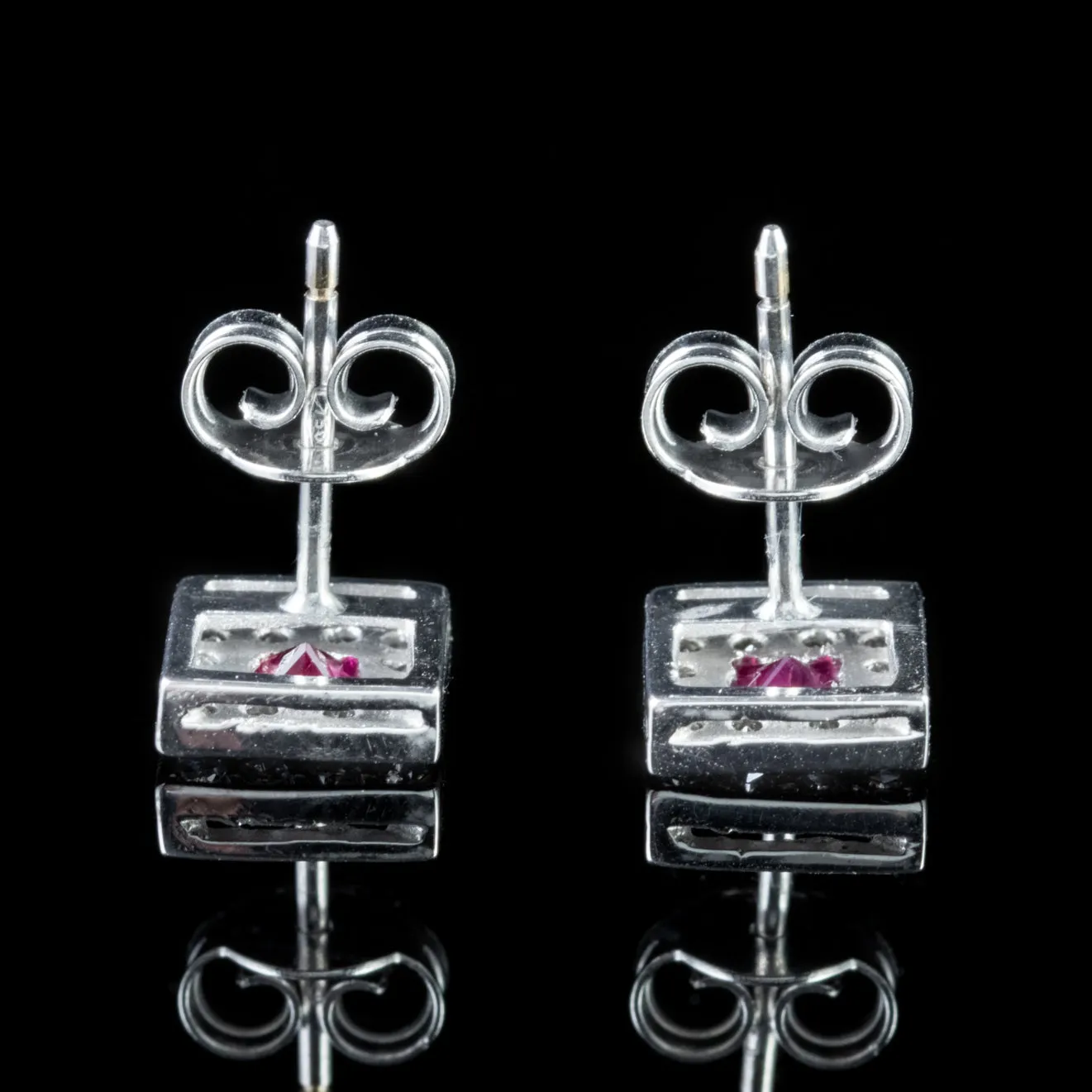 Ruby Diamond Square Stud Earrings 18Ct White Gold