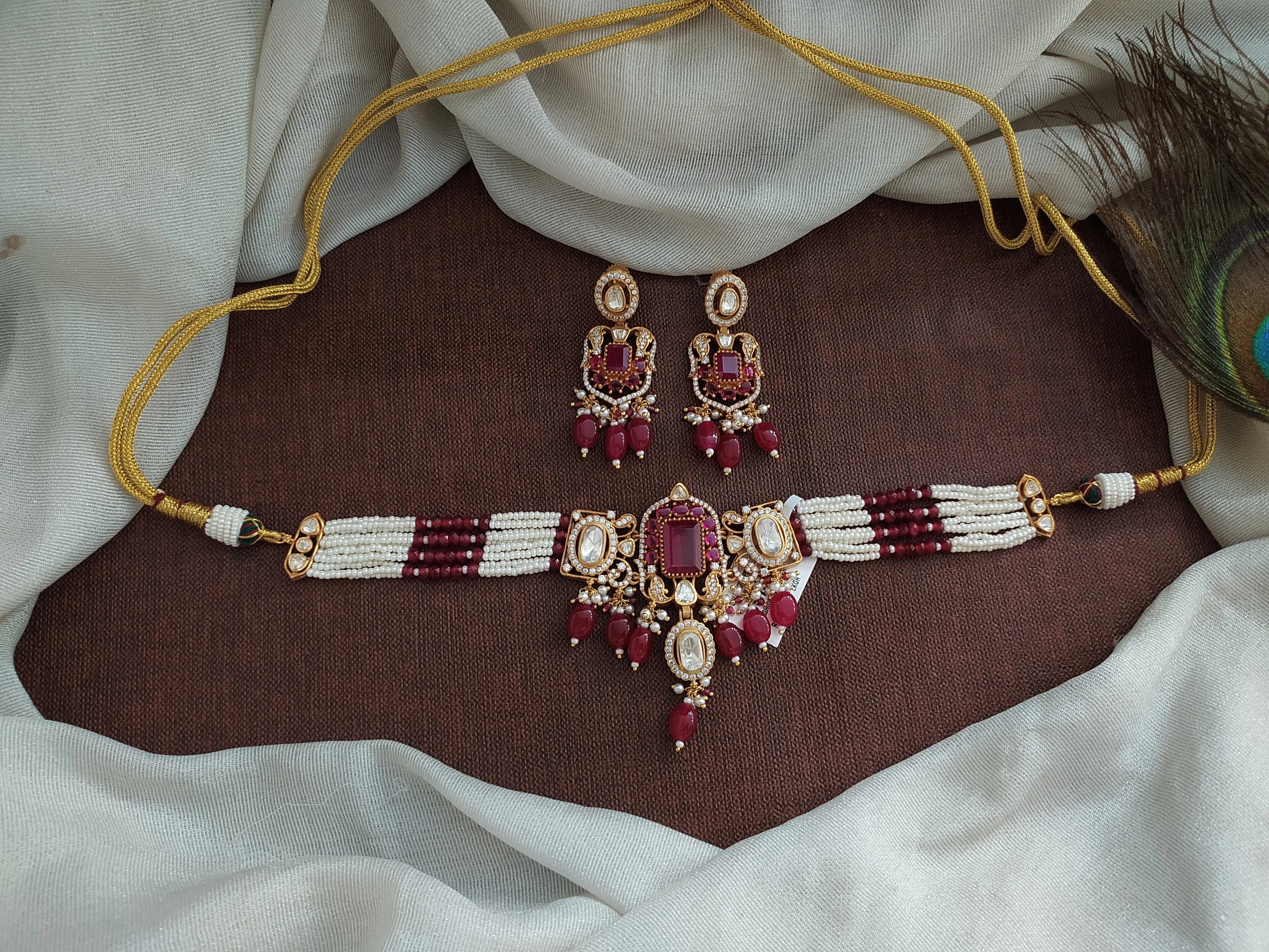 Ruby Kundan Pearl Choker Set