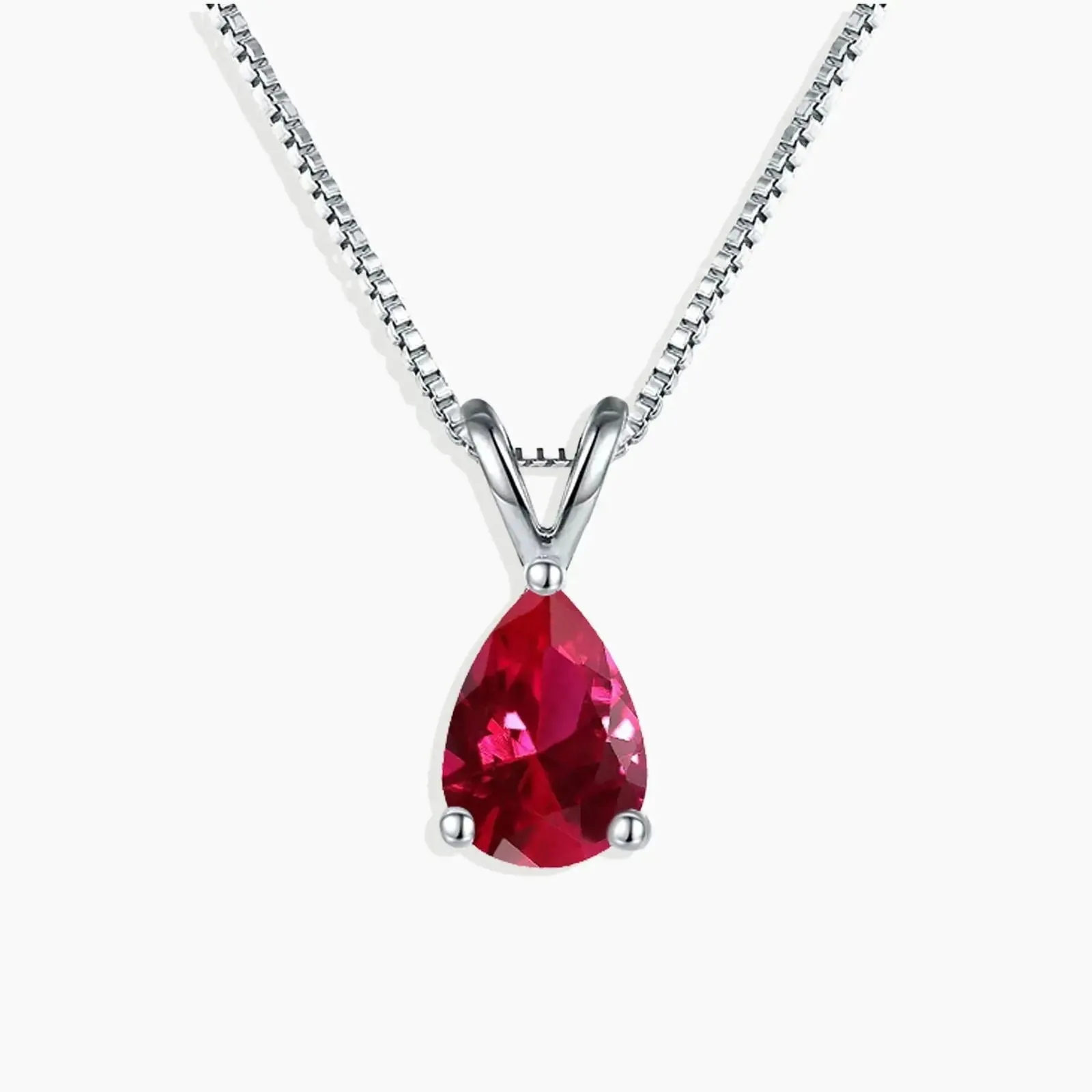 Ruby Pear Shape Pendant Necklace - 925 Sterling Silver