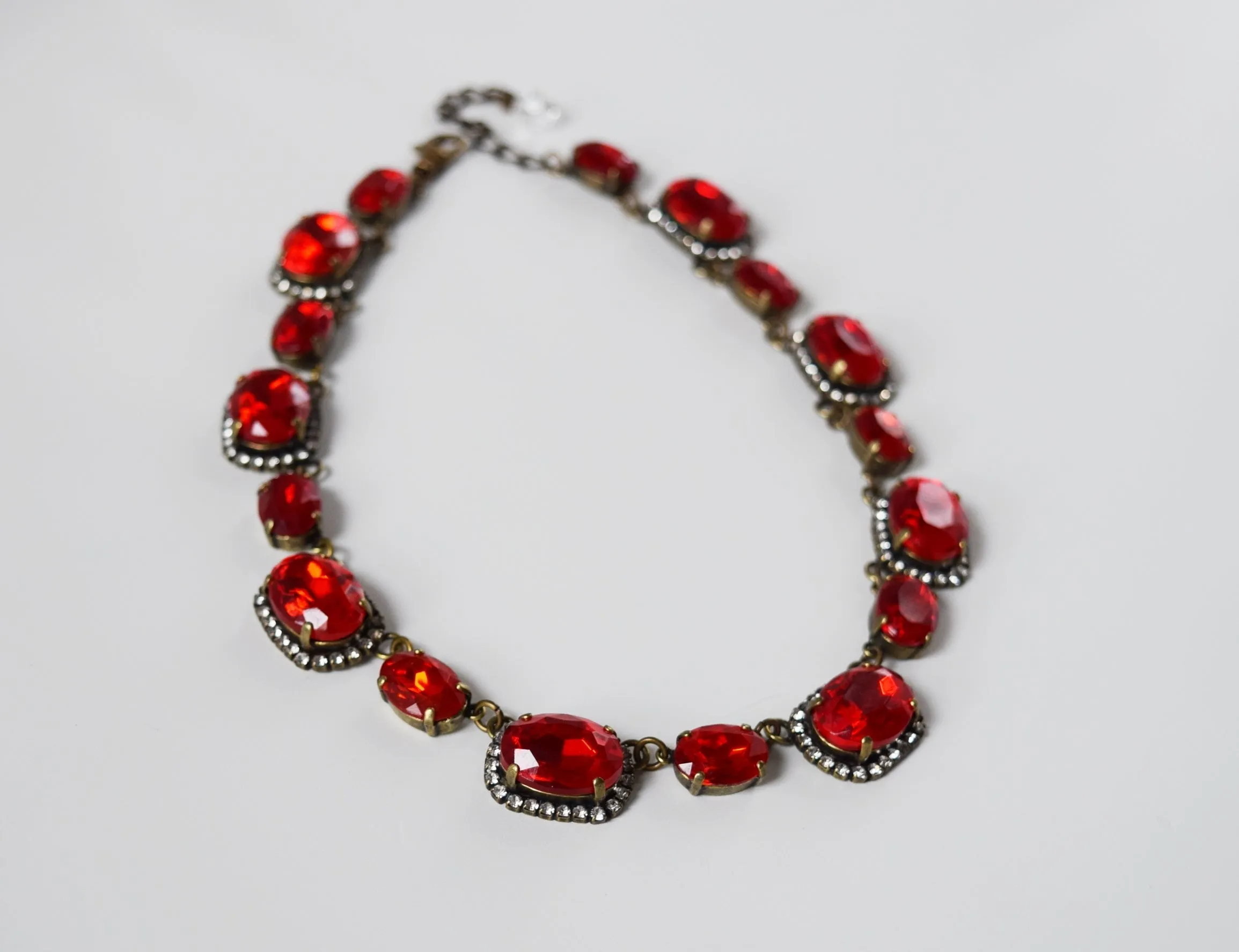 Ruby Red Halo Collet Necklace - Large and Medium Ovals