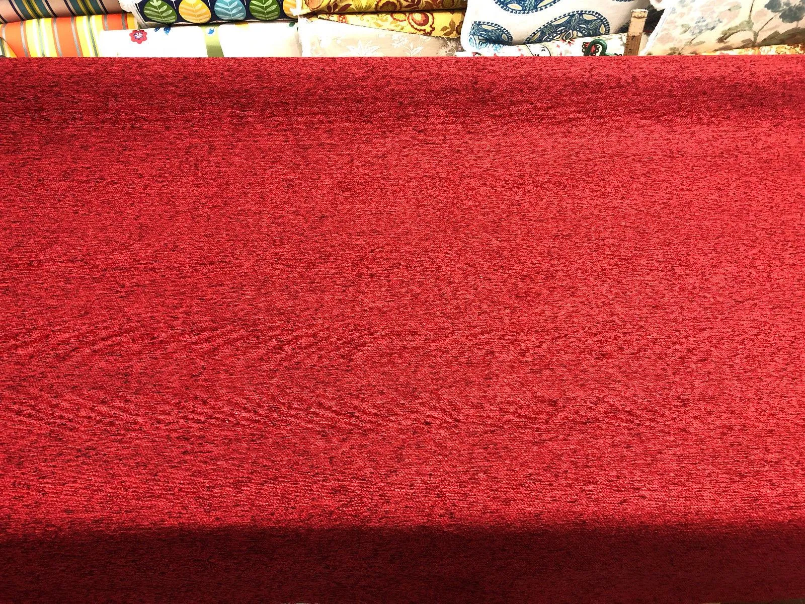 Ruby Red Heavy Solid Chenille Backed Upholstery Fabric by the yard