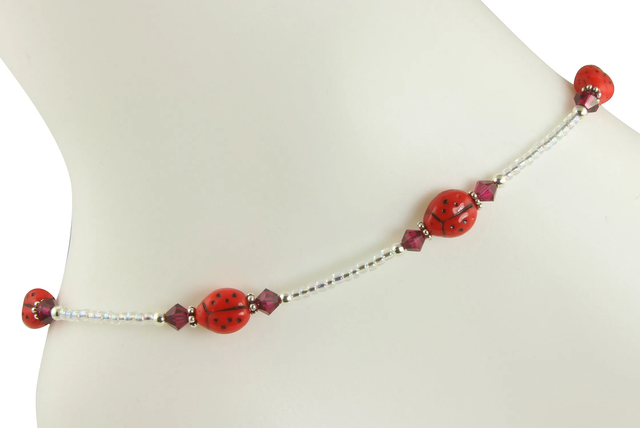 Ruby Red Ladybug Beaded Anklet