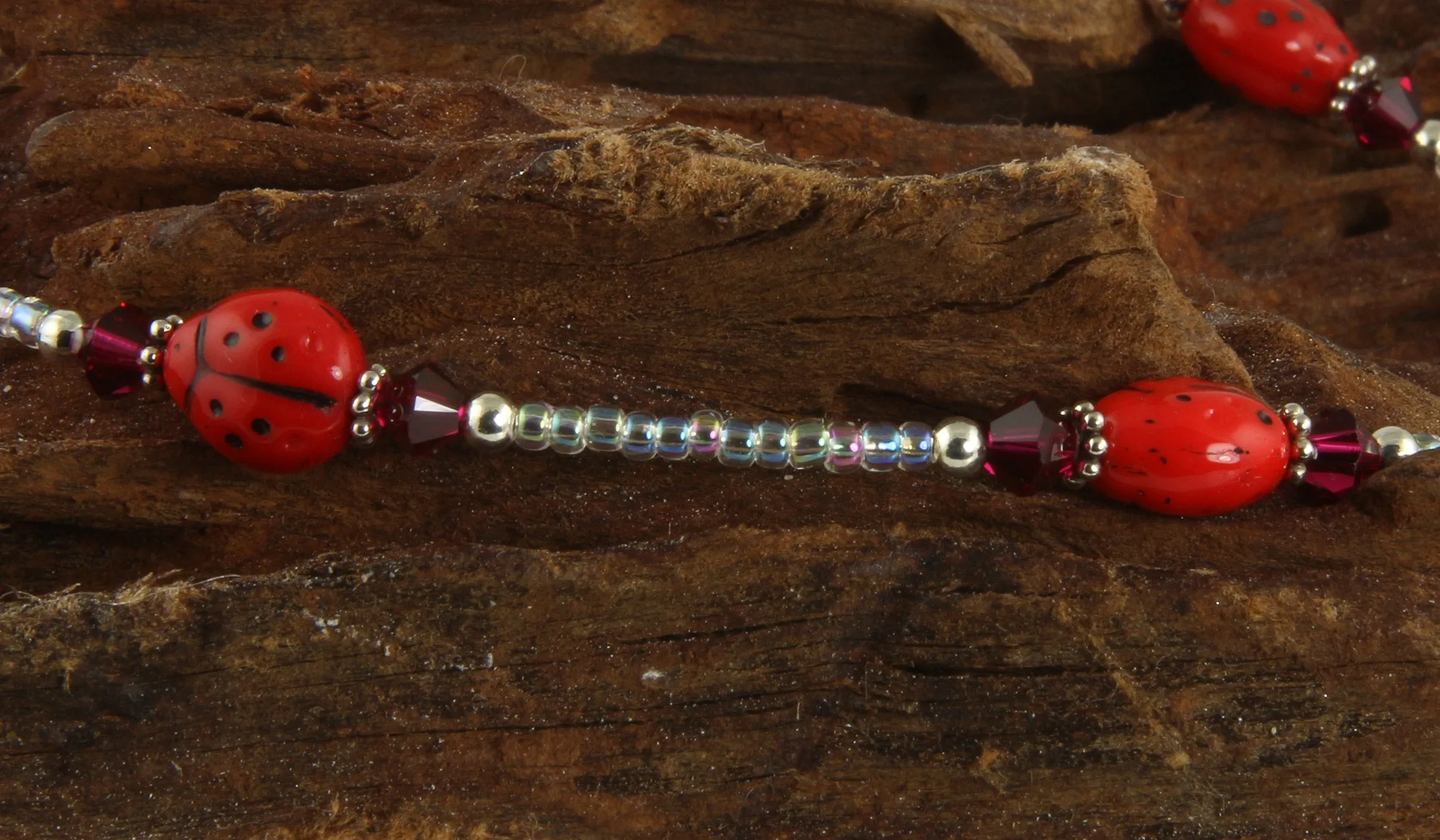 Ruby Red Ladybug Beaded Anklet