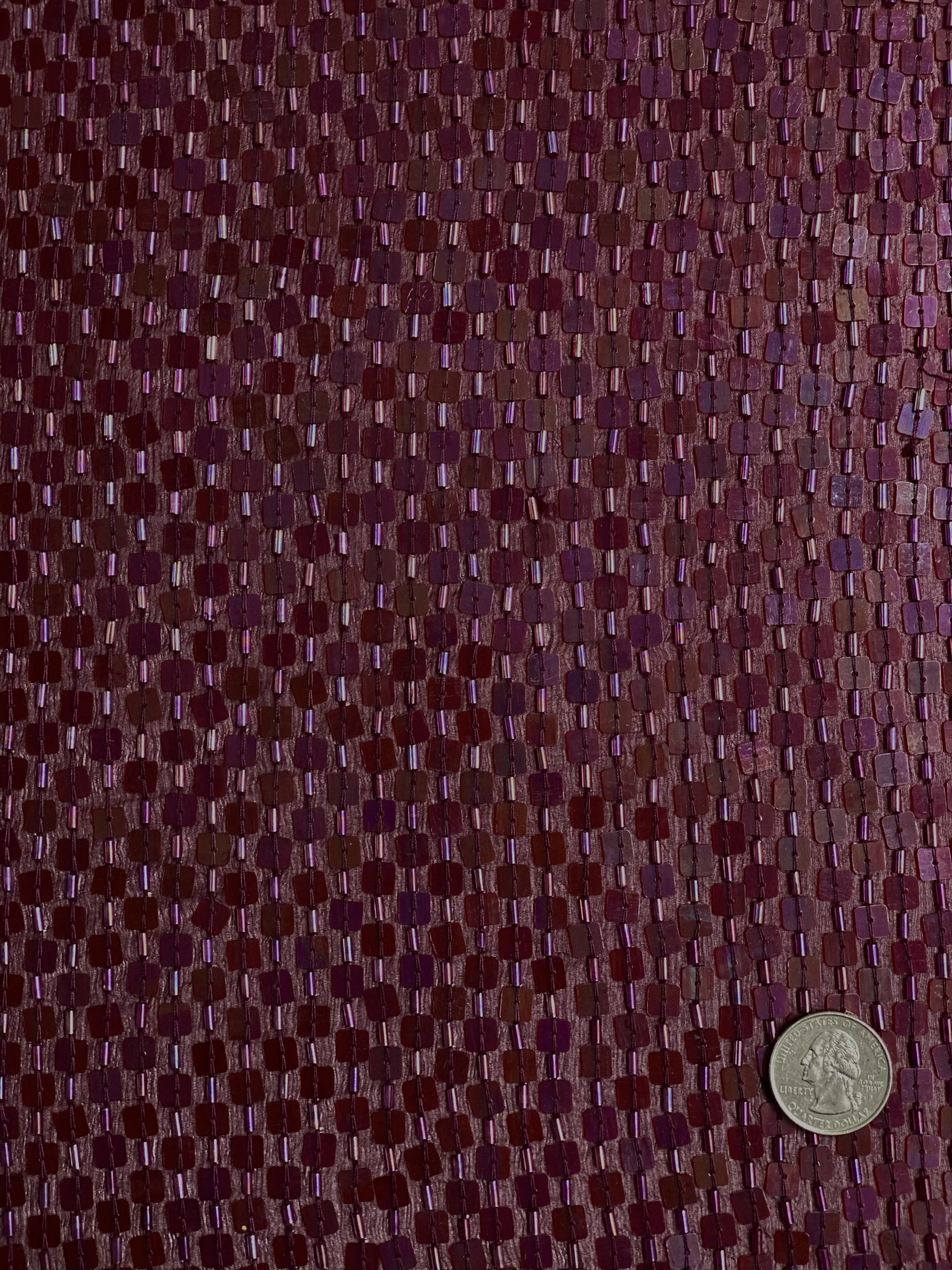 Ruby Wine Sequin & Beads On Silk Chiffon JEC-073-15 Fabric