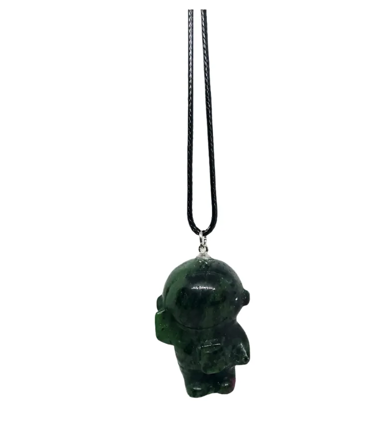 Ruby Zoisite Crystal Spaceman Pendant Necklace