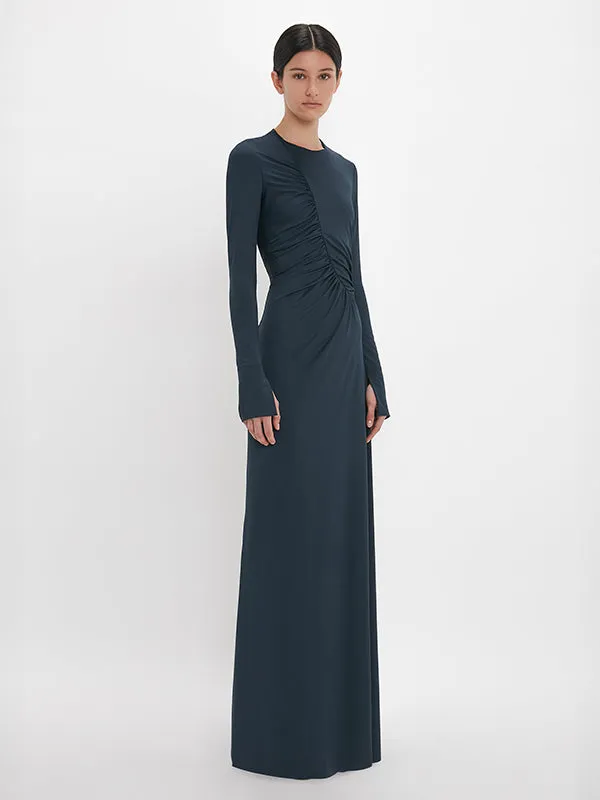 Ruched Detail Gown in Midnight