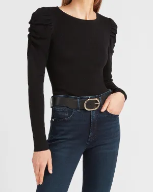 Ruched Sleeve Crew Neck Sweater in Pitch Black