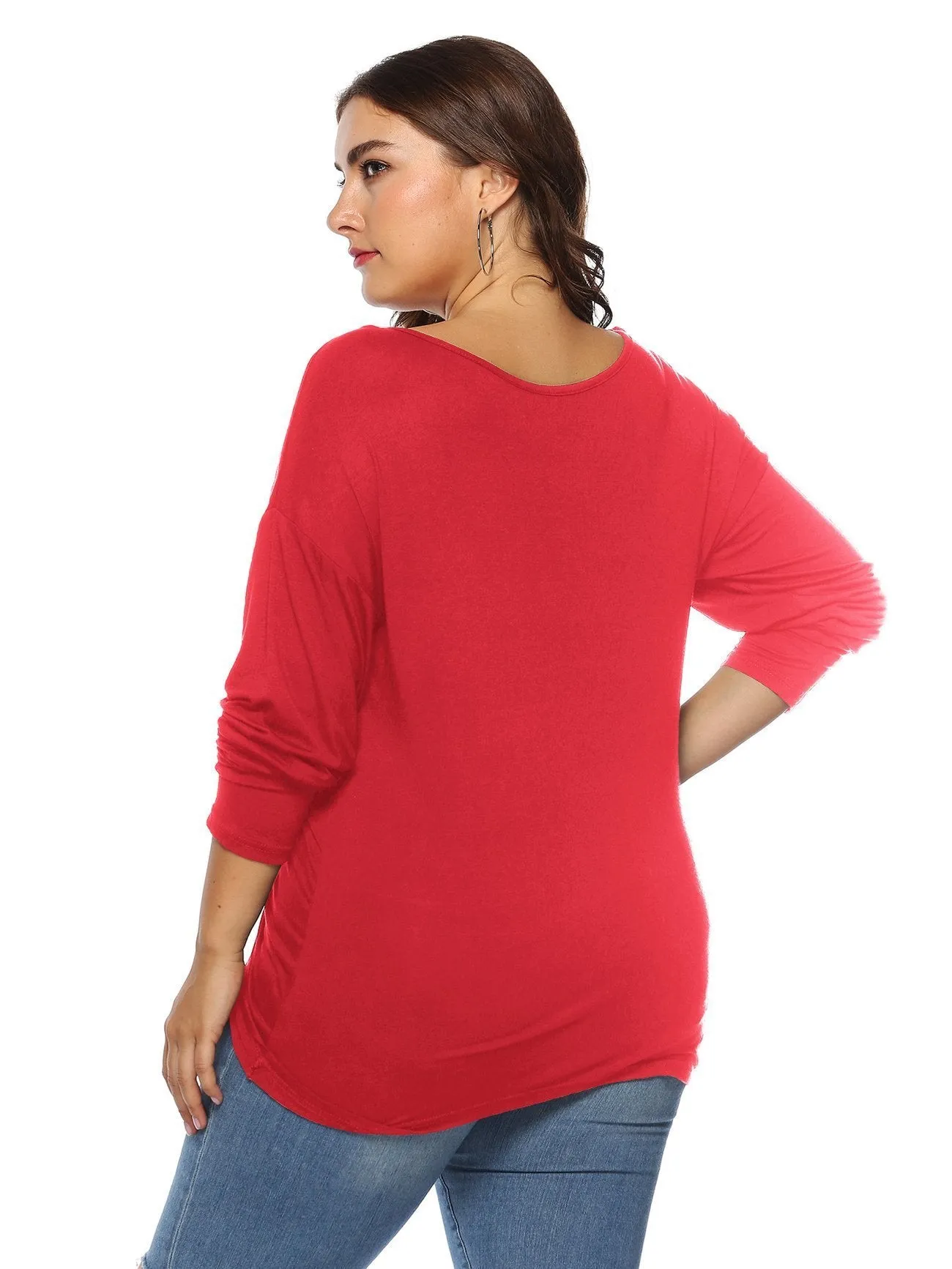 Ruched V-neck Solid T-shirts