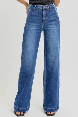 Rudy High Rise Slanted Pocket Wide Leg Jeans Dark Wash