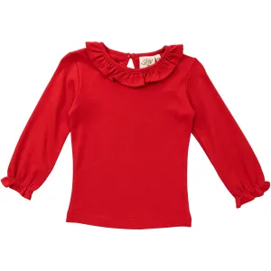 Ruffle Collar Top - Deep Red