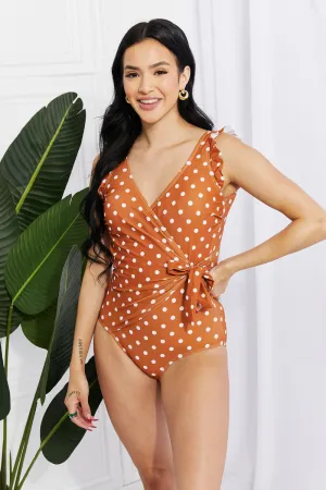 Ruffle Faux Wrap One-Piece in Terracotta