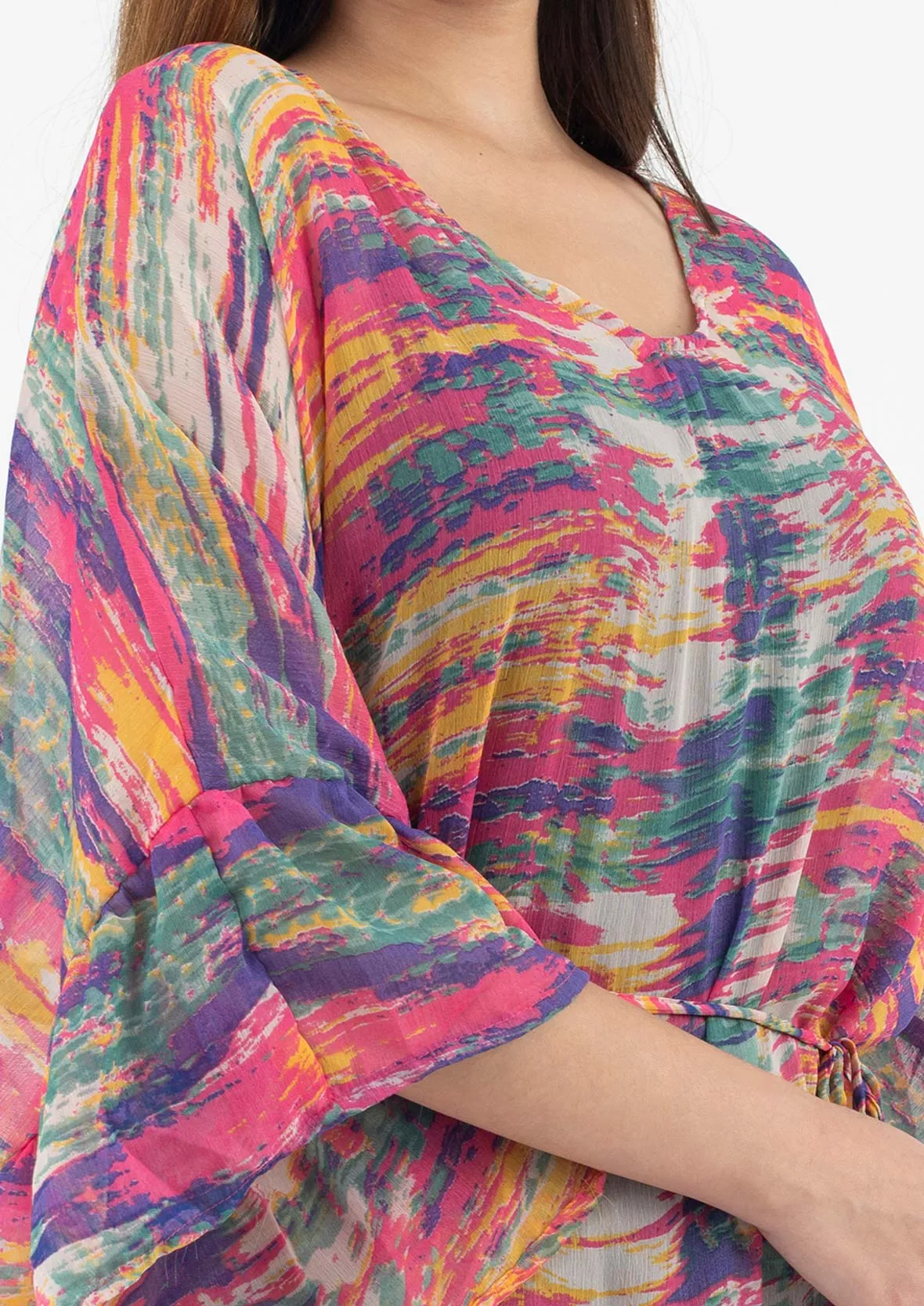 Ruffle Maxi Kaftan With Waist Tie