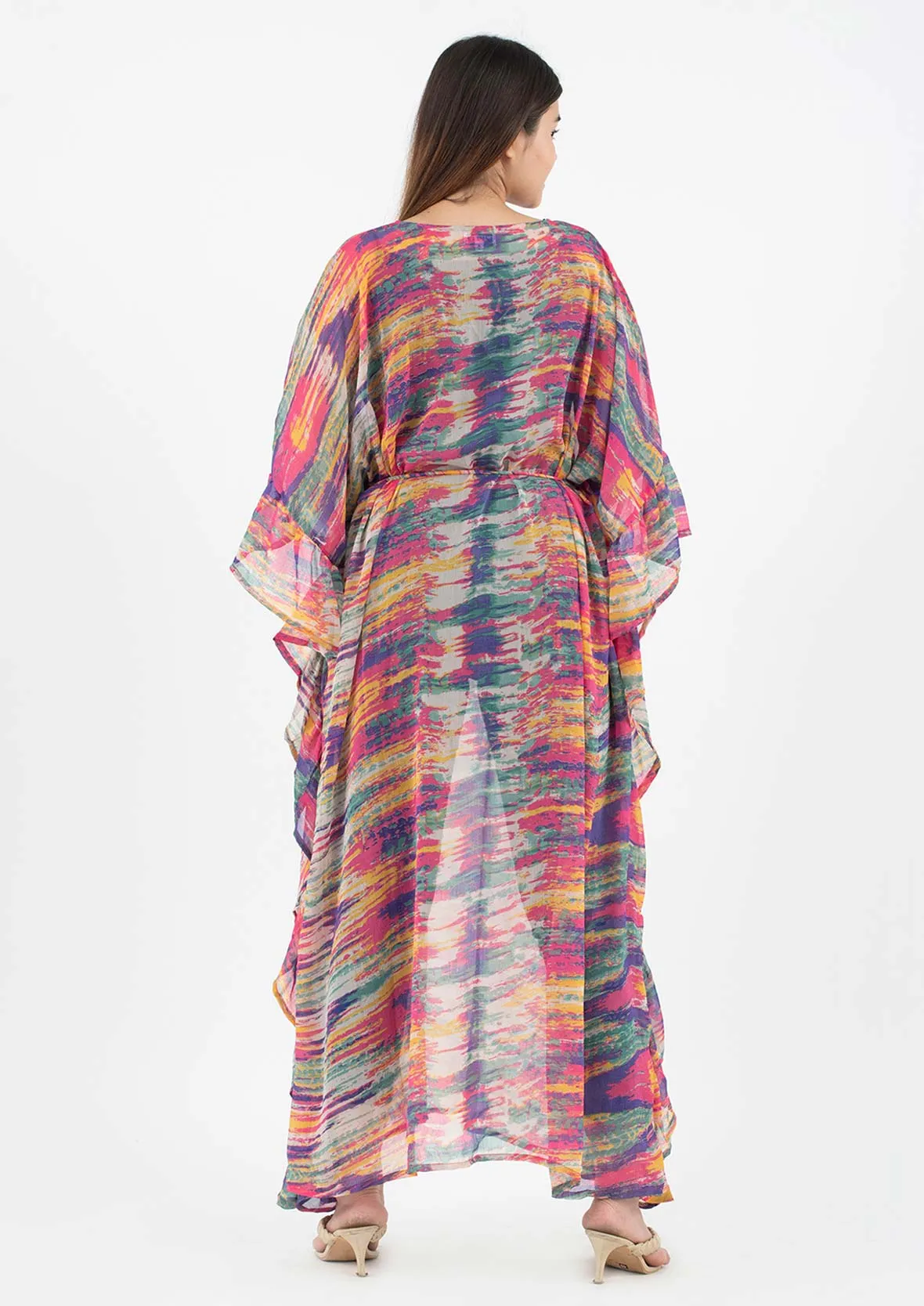 Ruffle Maxi Kaftan With Waist Tie