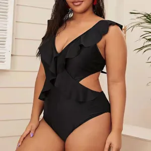 Ruffled Detailing Cut Out Backless One-Piece Swimsuits