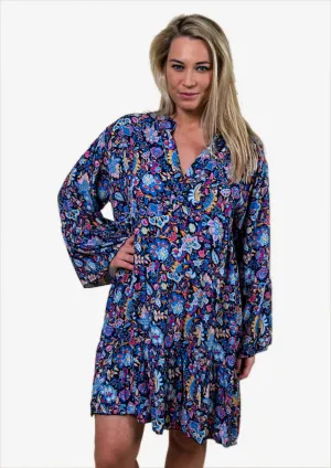 Ruffled Paisley Smock Dress