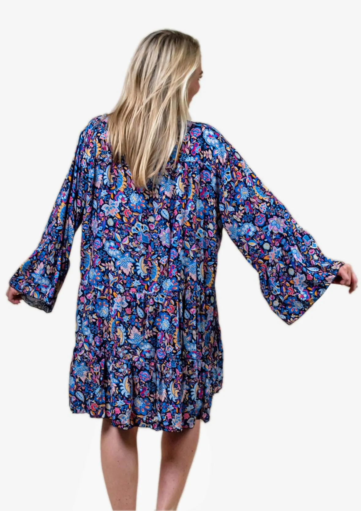 Ruffled Paisley Smock Dress