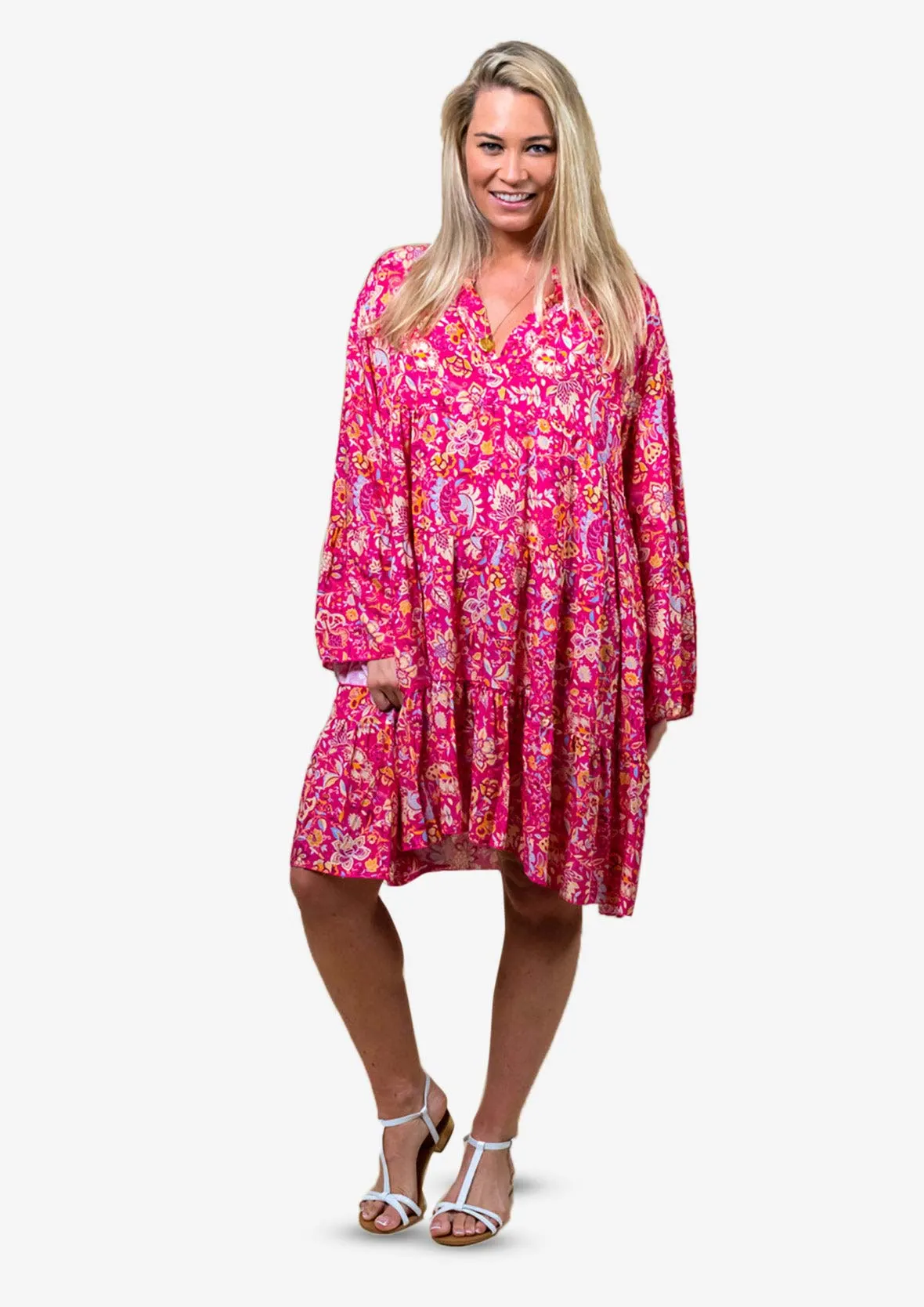 Ruffled Paisley Smock Dress