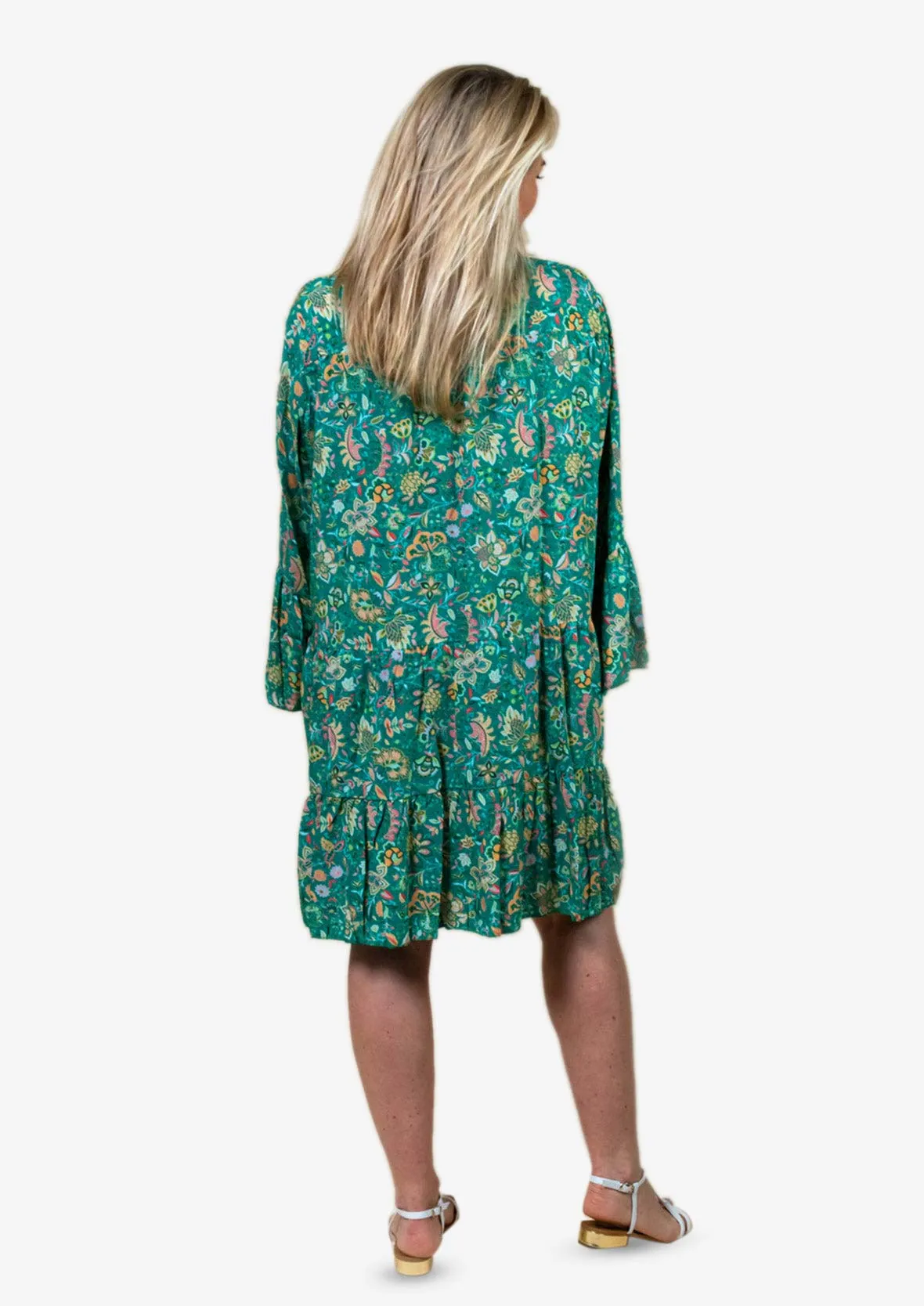 Ruffled Paisley Smock Dress