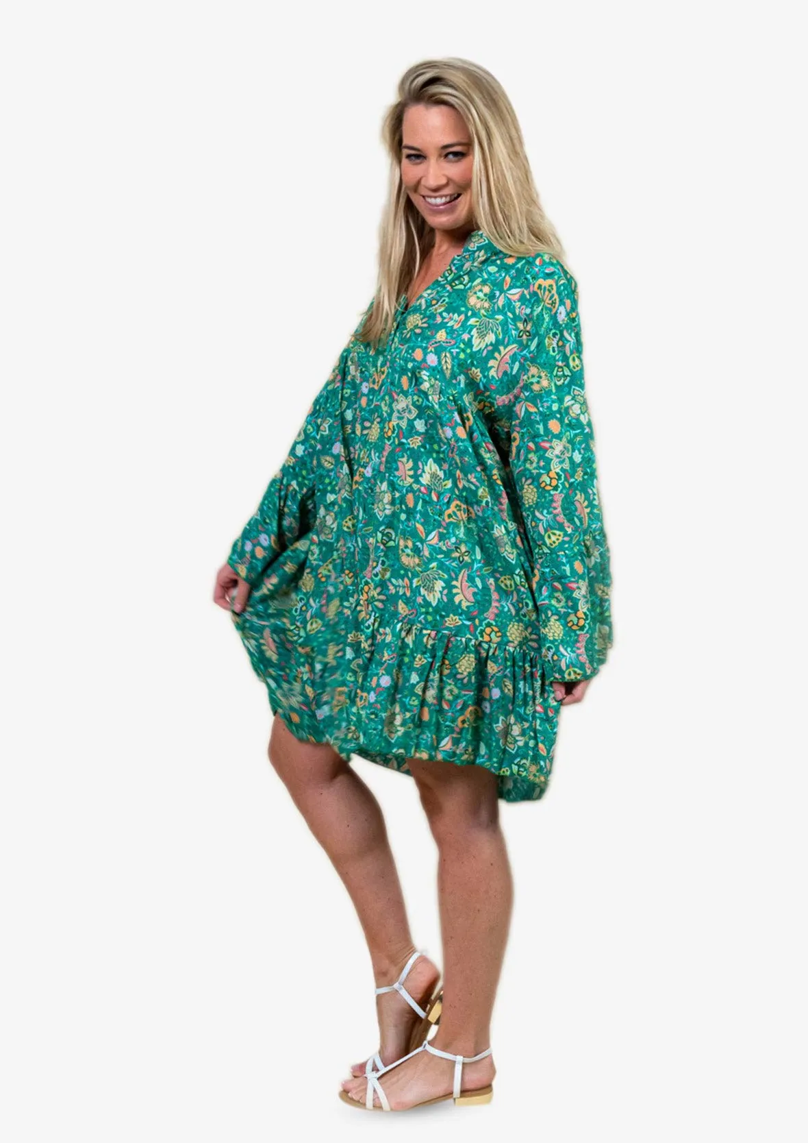 Ruffled Paisley Smock Dress