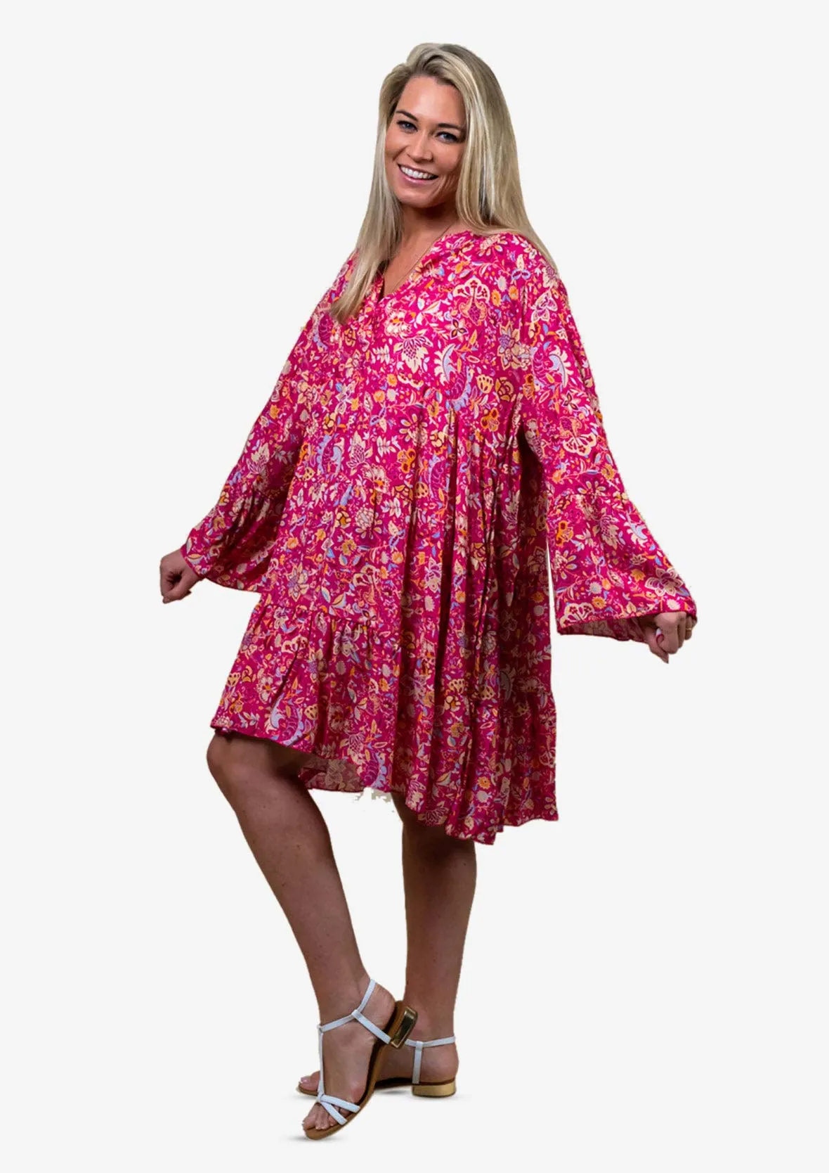 Ruffled Paisley Smock Dress