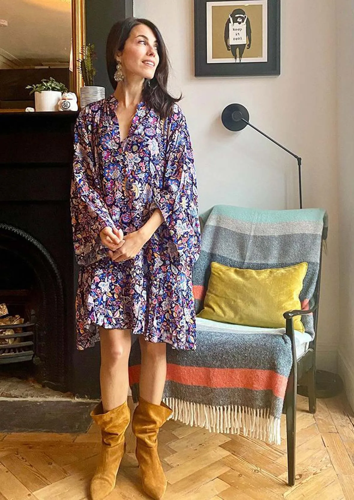 Ruffled Paisley Smock Dress