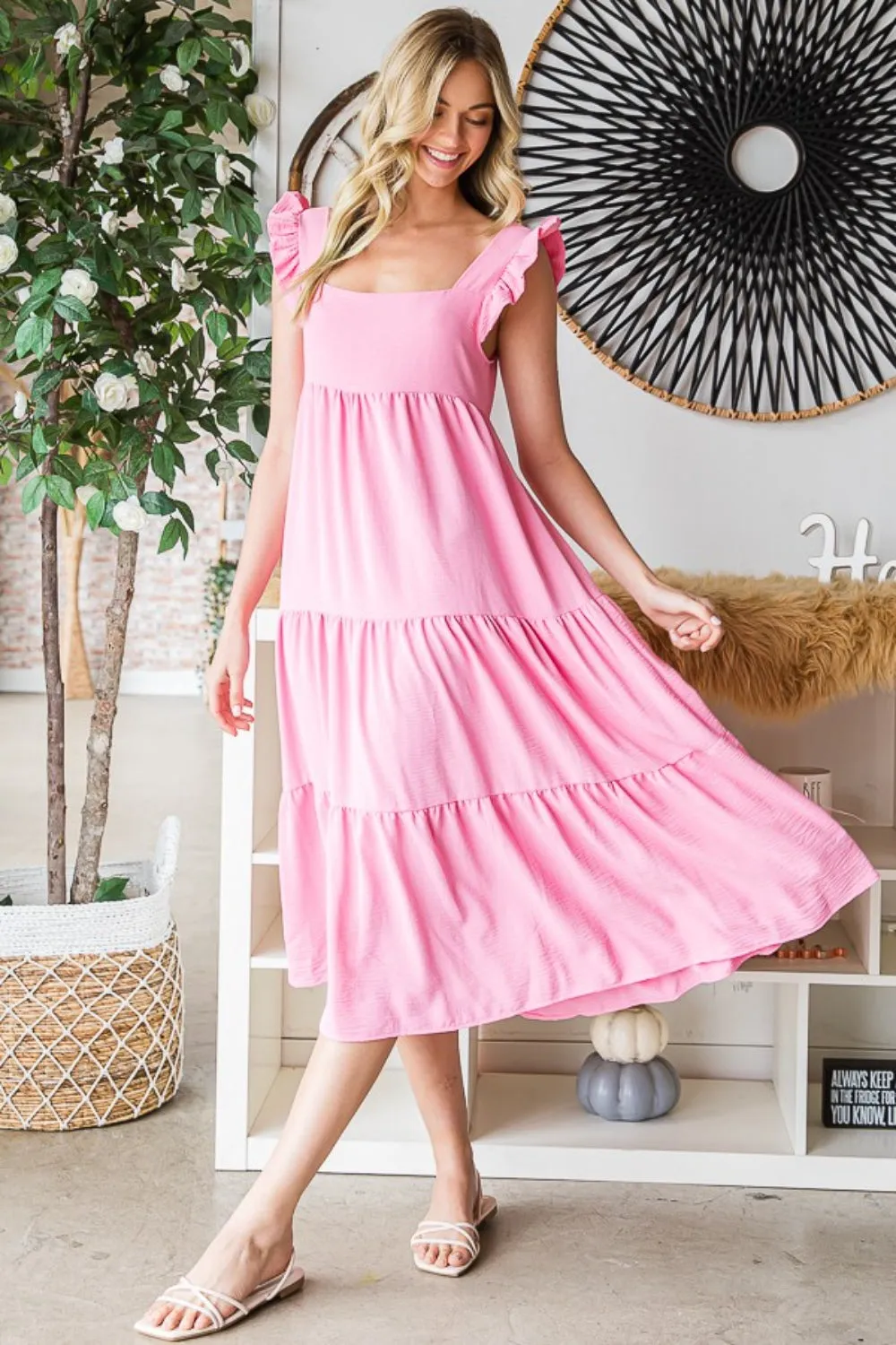 Ruffled Sleeveless Tiered Summer Midi Dress