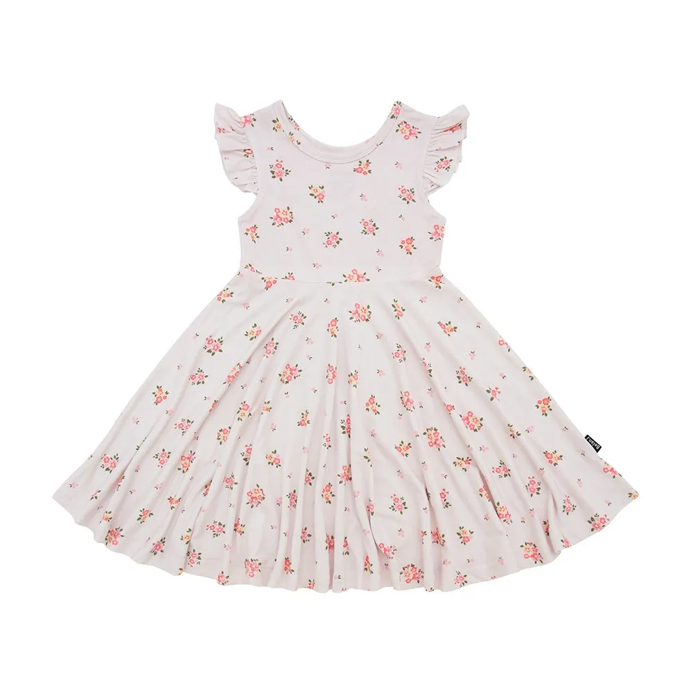 Ruffled Sleeves Twirl Dress - Blushing Blossom