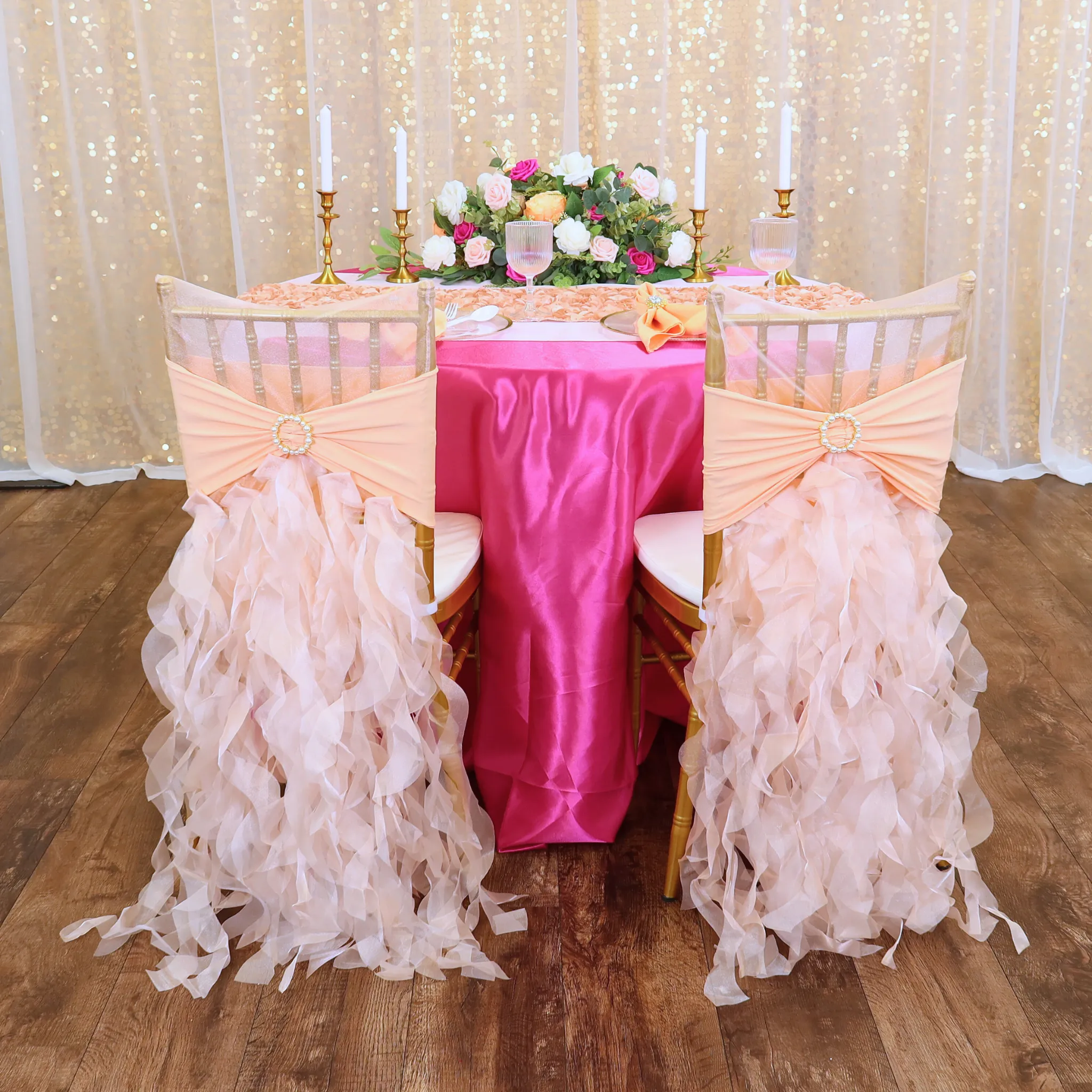 Ruffled Spandex Chair Band - Peach