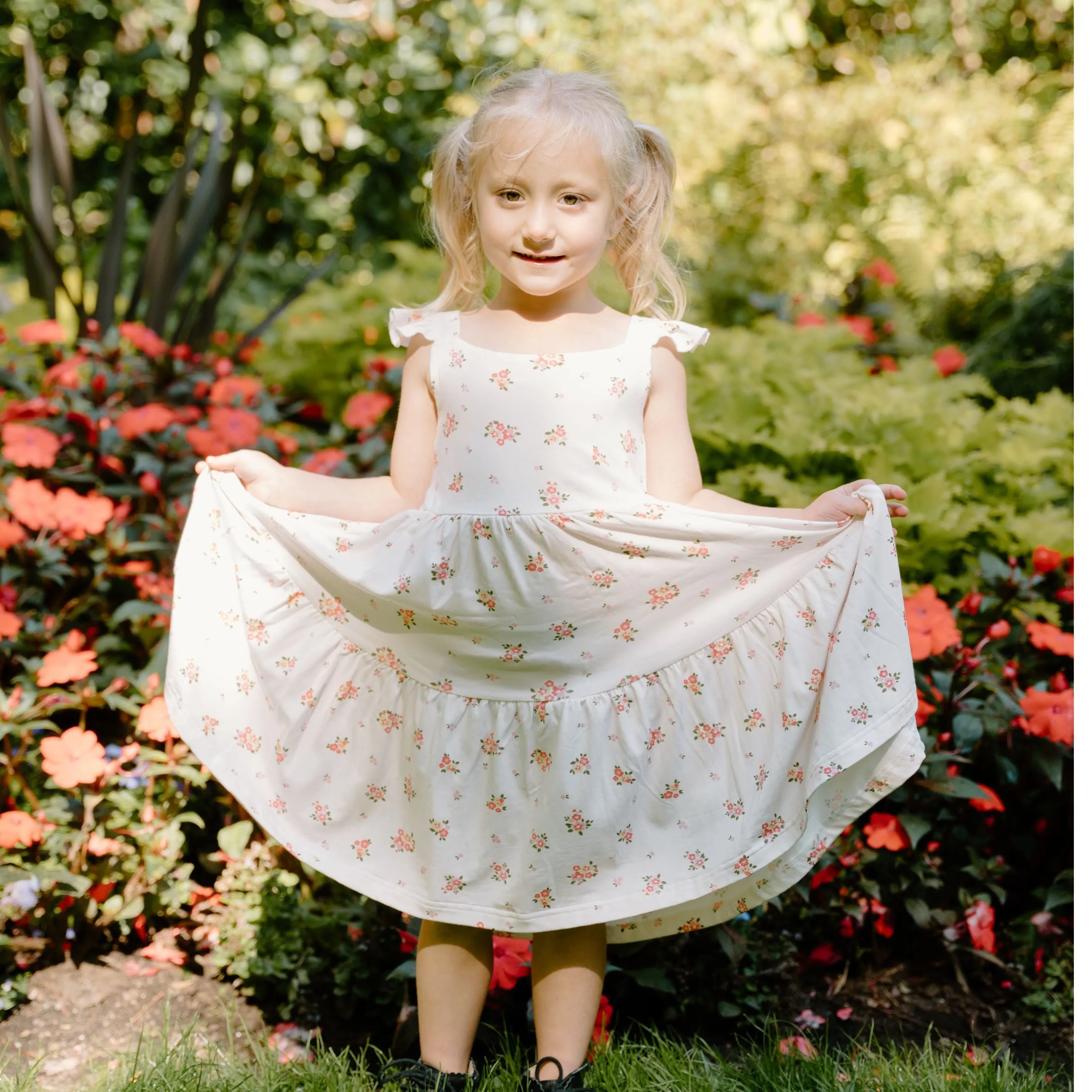 Ruffled Strap Tiered Dress - Blushing Blossom