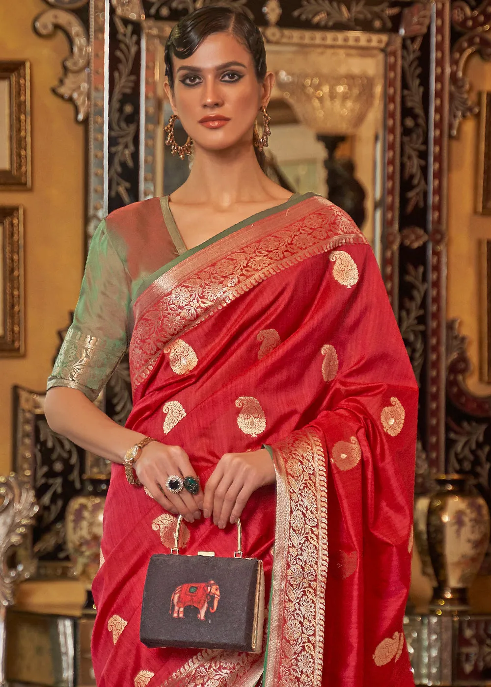 Rufous Red Zari Woven Tussar Silk Saree