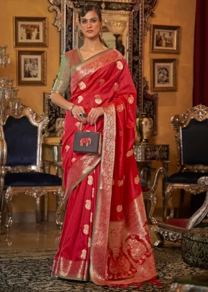 Rufous Red Zari Woven Tussar Silk Saree