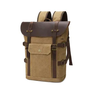 Rugged Crazy Horse Leather & Canvas Laptop Backpack - Fits 15.6" Laptop 22L